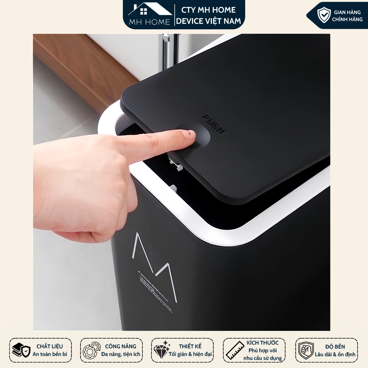 Thùng Rác 15L Nắp Bật Hình Hươu Nhựa PP Cao Cấp, Thiết Kế Nhấn Nút Tiện Lợi, Nhỏ Gọn Tiết Kiệm Không Gian Cho Gia Đình